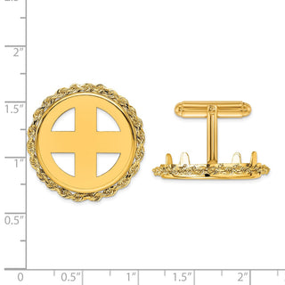 14k Yellow Gold Polished Rope Prong 21.6mm Coin Bezel Cuff Links - Fits US $5 Bald Eagle, US $5 Congressional, US $5 Liberty, and Other Coins