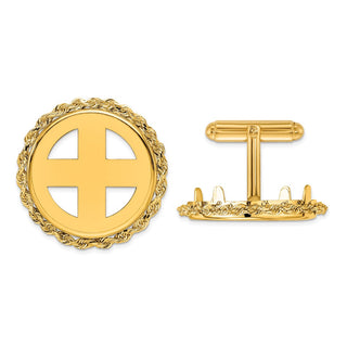 14k Yellow Gold Polished Rope Prong 21.6mm Coin Bezel Cuff Links - Fits US $5 Bald Eagle, US $5 Congressional, US $5 Liberty, and Other Coins
