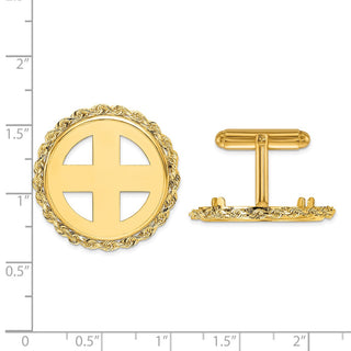 14k Yellow Gold 2mm Rope 22mm Coin Bezel Cuff Links - Fits 1/4 oz American Eagle and Other Coins