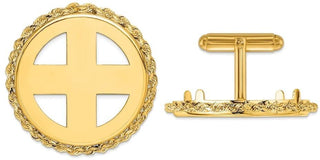 14k Yellow Gold 2mm Rope 27mm Coin Bezel Cuff Links - Fits 1/2 oz American Eagle, US $10 Liberty, and Other Coins