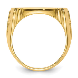 14k Yellow Gold Mens Polished & Diamond-cut Cross Side 16.5mm Coin Bezel Ring - Fits 1/10 oz American Eagle and 1/10 oz Krugerrand