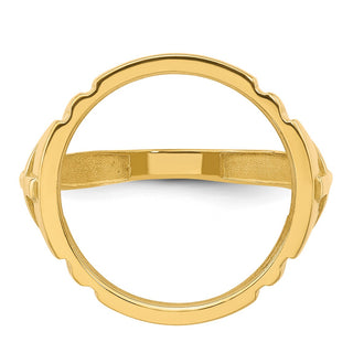 14k Yellow Gold Mens Polished & Diamond-cut Cross Side 16.5mm Coin Bezel Ring - Fits 1/10 oz American Eagle and 1/10 oz Krugerrand