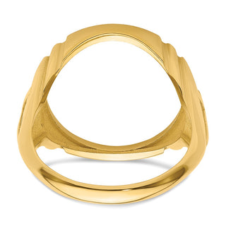 14k Yellow Gold Mens Polished & Diamond-cut Cross Side 16.5mm Coin Bezel Ring - Fits 1/10 oz American Eagle and 1/10 oz Krugerrand
