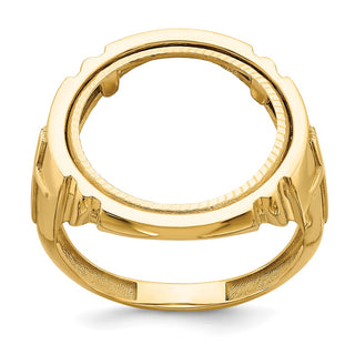 14k Yellow Gold Mens Polished & Diamond-cut Cross Side 16.5mm Coin Bezel Ring - Fits 1/10 oz American Eagle and 1/10 oz Krugerrand