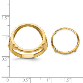 14k Yellow Gold Mens Polished & Diamond-cut Cross Side 16.5mm Coin Bezel Ring - Fits 1/10 oz American Eagle and 1/10 oz Krugerrand