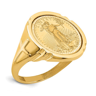 14k Yellow Gold 1/10oz American Eagle Diamond-Cut Coin Ring CR10D/10AEC