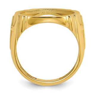 14k Yellow Gold Mens Polished Cross Side 16.5mm Coin Bezel Ring - Fits 1/10 oz American Eagle and 1/10 oz Krugerrand