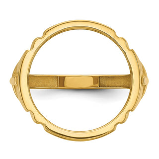 14k Yellow Gold Mens Polished Cross Side 16.5mm Coin Bezel Ring - Fits 1/10 oz American Eagle and 1/10 oz Krugerrand