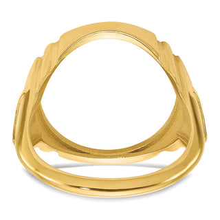 14k Yellow Gold Mens Polished Cross Side 16.5mm Coin Bezel Ring - Fits 1/10 oz American Eagle and 1/10 oz Krugerrand