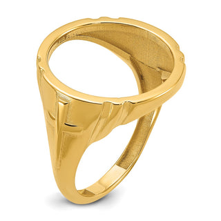 14k Yellow Gold Mens Polished Cross Side 16.5mm Coin Bezel Ring - Fits 1/10 oz American Eagle and 1/10 oz Krugerrand