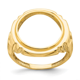 14k Yellow Gold Mens Polished Cross Side 16.5mm Coin Bezel Ring - Fits 1/10 oz American Eagle and 1/10 oz Krugerrand