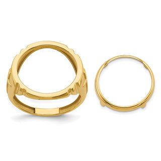 14k Yellow Gold Mens Polished Cross Side 16.5mm Coin Bezel Ring - Fits 1/10 oz American Eagle and 1/10 oz Krugerrand