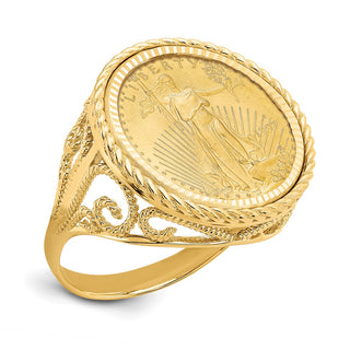 14k Yellow Gold 1/10oz American Eagle Diamond-Cut Coin Ring CR11D/10AEC