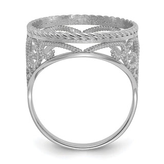 14k White Gold Ladies Diamond-cut & Twisted Wire Scroll Design 16.5mm Coin Bezel Ring - Fits 1/10 oz American Eagle and 1/10 oz Krugerrand