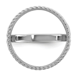 14k White Gold Ladies Diamond-cut & Twisted Wire Scroll Design 16.5mm Coin Bezel Ring - Fits 1/10 oz American Eagle and 1/10 oz Krugerrand