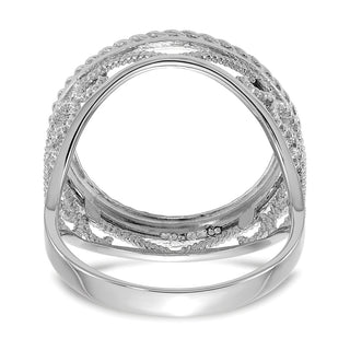 14k White Gold Ladies Diamond-cut & Twisted Wire Scroll Design 16.5mm Coin Bezel Ring - Fits 1/10 oz American Eagle and 1/10 oz Krugerrand