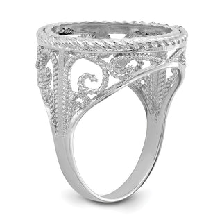 14k White Gold Ladies Diamond-cut & Twisted Wire Scroll Design 16.5mm Coin Bezel Ring - Fits 1/10 oz American Eagle and 1/10 oz Krugerrand