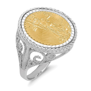14k White Gold 1/10oz American Eagle Diamond-Cut Coin Ring CR11WD/10AEC