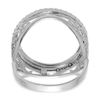 14k White Gold Ladies Polished Twisted Wire Scroll Design 16.5mm Coin Bezel Ring - Fits 1/10 oz American Eagle and 1/10 oz Krugerrand