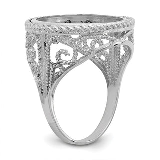 14k White Gold Ladies Polished Twisted Wire Scroll Design 16.5mm Coin Bezel Ring - Fits 1/10 oz American Eagle and 1/10 oz Krugerrand