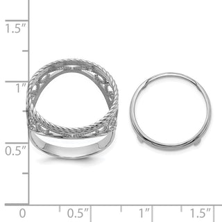 14k White Gold Ladies Polished Twisted Wire Scroll Design 16.5mm Coin Bezel Ring - Fits 1/10 oz American Eagle and 1/10 oz Krugerrand