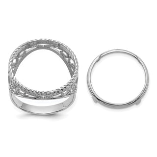 14k White Gold Ladies Polished Twisted Wire Scroll Design 16.5mm Coin Bezel Ring - Fits 1/10 oz American Eagle and 1/10 oz Krugerrand