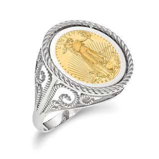 14k White Gold 1/10oz American Eagle Polished Coin Ring CR11W/10AEC