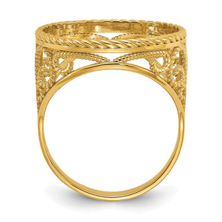 14k Yellow Gold Ladies Polished Twisted Wire Scroll Design 16.5mm Coin Bezel Ring