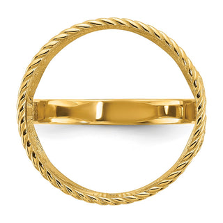 14k Yellow Gold Ladies Polished Twisted Wire Scroll Design 16.5mm Coin Bezel Ring