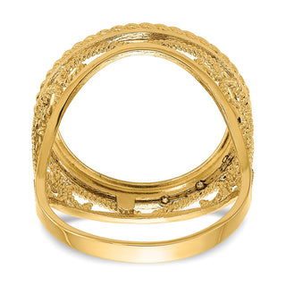 14k Yellow Gold Ladies Polished Twisted Wire Scroll Design 16.5mm Coin Bezel Ring