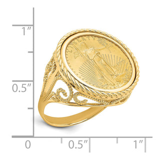 14k Ladies' Polished and Twisted Wire Scroll Design Mounted 1/10oz American Eagle Coin Bezel Ring