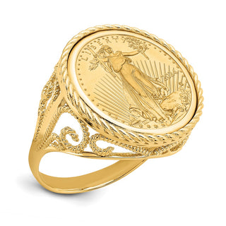 14k Ladies' Polished and Twisted Wire Scroll Design Mounted 1/10oz American Eagle Coin Bezel Ring