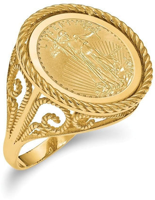 14k Ladies' Polished and Twisted Wire Scroll Design Mounted 1/10oz American Eagle Coin Bezel Ring