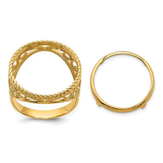 14k Yellow Gold Ladies Polished Twisted Wire Scroll Design 16.5mm Coin Bezel Ring