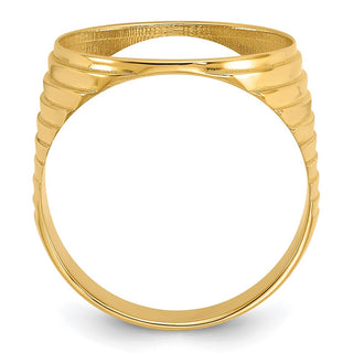 14k Yellow Gold Mens Polished & Diamond-Cut Ribbed Edge 16.5mm Coin Bezel Ring - Fits 1/10 oz American Eagle and 1/10 oz Krugerrand