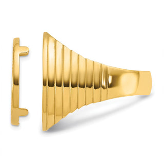 10k Yellow Gold Mens Polished and Diamond-cut Ribbed Edge 16.5mm Coin Bezel Ring - Fits 1/10 oz American Eagle and 1/10 oz Krugerrand