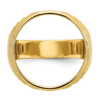 10k Yellow Gold Mens Polished and Diamond-cut Ribbed Edge 16.5mm Coin Bezel Ring - Fits 1/10 oz American Eagle and 1/10 oz Krugerrand