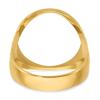 14k Yellow Gold Mens Polished & Diamond-Cut Ribbed Edge 16.5mm Coin Bezel Ring - Fits 1/10 oz American Eagle and 1/10 oz Krugerrand