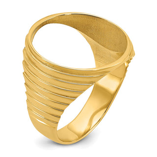 10k Yellow Gold Mens Polished and Diamond-cut Ribbed Edge 16.5mm Coin Bezel Ring - Fits 1/10 oz American Eagle and 1/10 oz Krugerrand