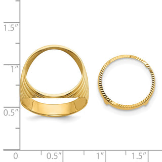 10k Yellow Gold Mens Polished and Diamond-cut Ribbed Edge 16.5mm Coin Bezel Ring - Fits 1/10 oz American Eagle and 1/10 oz Krugerrand