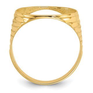 14k Yellow Gold Mens Polished Ribbed Edge 16.5mm Coin Bezel Ring