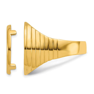 10k Yellow Gold Mens Polished Ribbed Edge 16.5mm Coin Bezel Ring - Fits 1/10 oz American Eagle and 1/10 oz Krugerrand