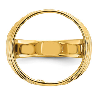 14k Yellow Gold Mens Polished Ribbed Edge 16.5mm Coin Bezel Ring