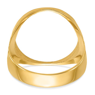 10k Yellow Gold Mens Polished Ribbed Edge 16.5mm Coin Bezel Ring - Fits 1/10 oz American Eagle and 1/10 oz Krugerrand