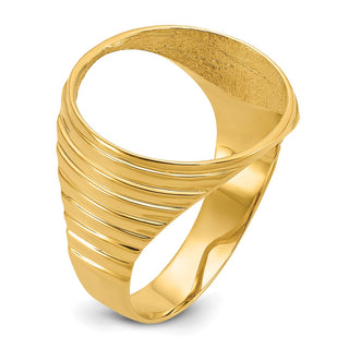 10k Yellow Gold Mens Polished Ribbed Edge 16.5mm Coin Bezel Ring - Fits 1/10 oz American Eagle and 1/10 oz Krugerrand