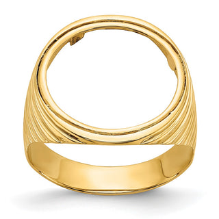 14k Yellow Gold Mens Polished Ribbed Edge 16.5mm Coin Bezel Ring