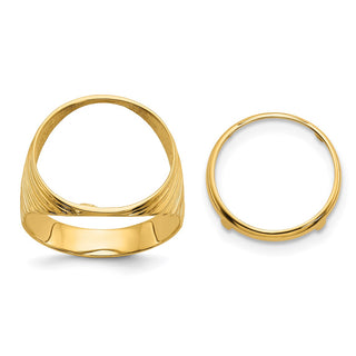 14k Yellow Gold Mens Polished Ribbed Edge 16.5mm Coin Bezel Ring