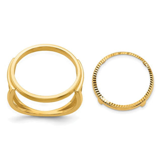 14k Yellow Gold Ladies Polished & Diamond-cut 16.5mm Coin Bezel Ring - Fits 1/10 oz American Eagle and 1/10 oz Krugerrand