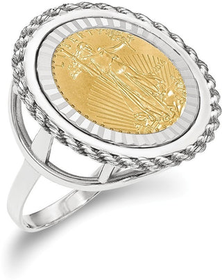 14k White Gold 1/10oz American Eagle Diamond-Cut Coin Ring CR14WD/10AEC