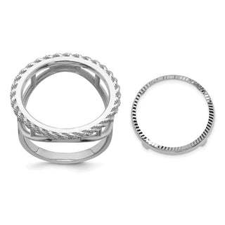 14k White Gold Ladies Polished & Diamond-cut Rope 16.5mm Coin Bezel Ring - Fits 1/10 oz American Eagle and 1/10 oz Krugerrand